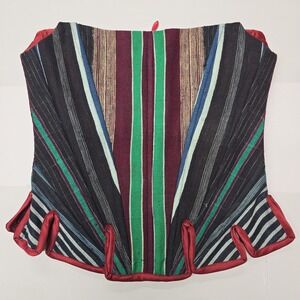 Kilentar Striped Hand Woven Cotton Corset Bustier Top‎ Size 8 Red Green Black